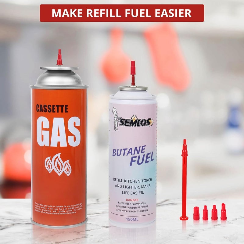 Semlos Butane Refill Adapter, 4 Adapter Tips, Compatible Lighters & Torches, Torch Kit Set for All Nozzle's Butane Bottle, Red - Image 3